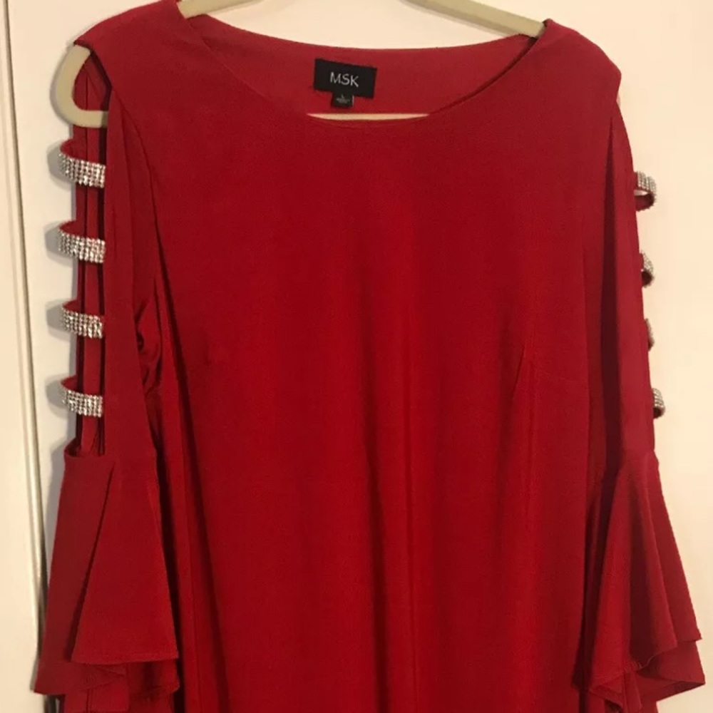 MSK Women’s Red Sheath Dress -Rhinestone-Trim - Lg